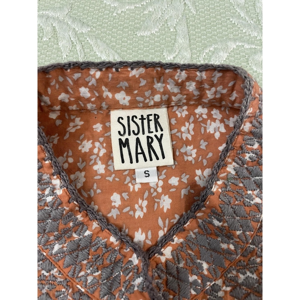Sister Mary Blouse Womens Small Orange Floral Embroidered Boho Tunic Henley Top - Picture 3 of 16